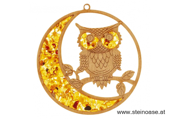 Fensterbild Suncatcher Bernstein - EULE mit MOND Ø 11cm